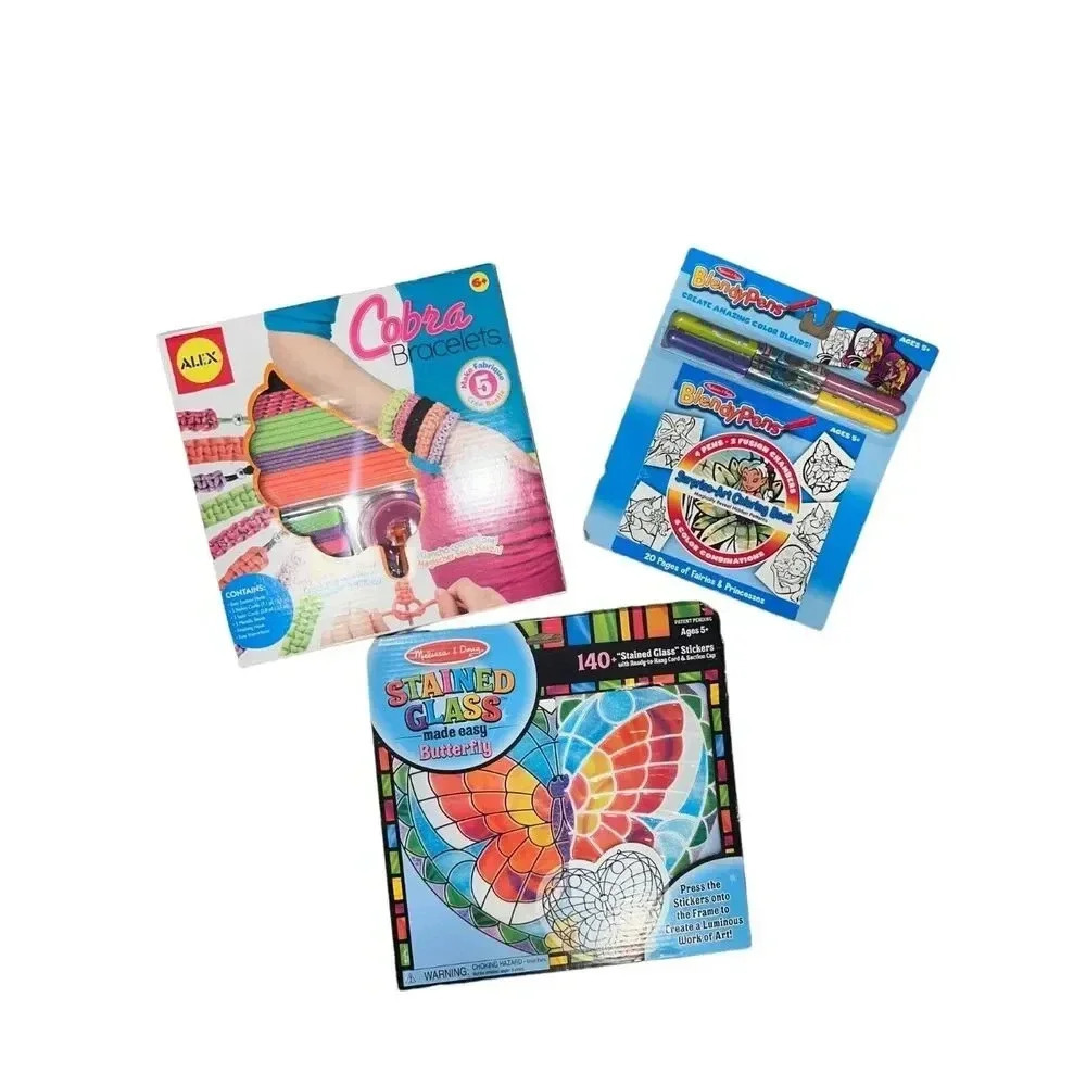 Melissa & Doug GIFT SET stained glass butterfly blendypens art bracelets craft